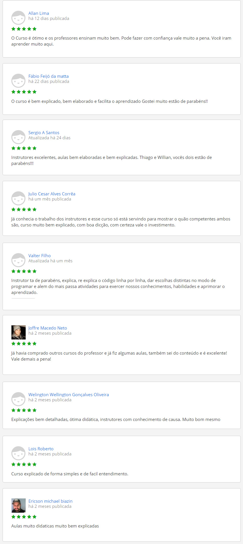 Depoimentos de alunos da Udemy